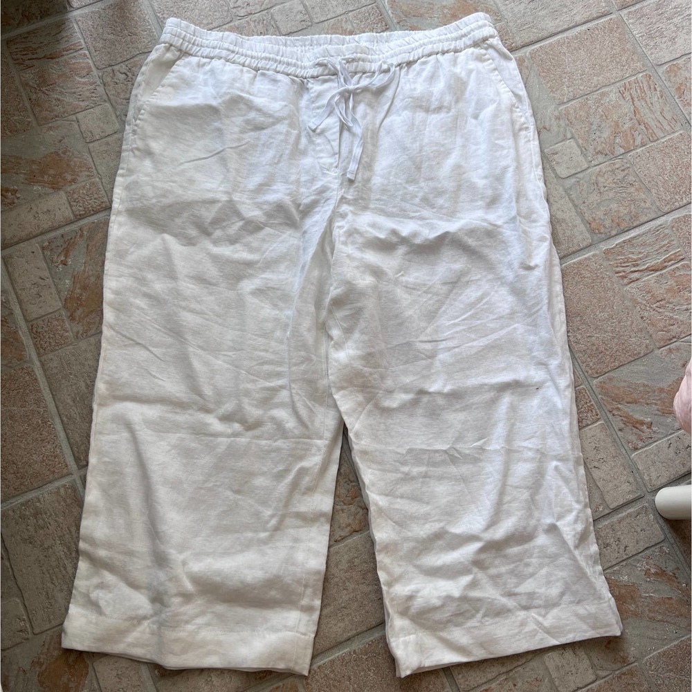Talbots Women's White Linen Petite Wide-leg Pants, Size XLp